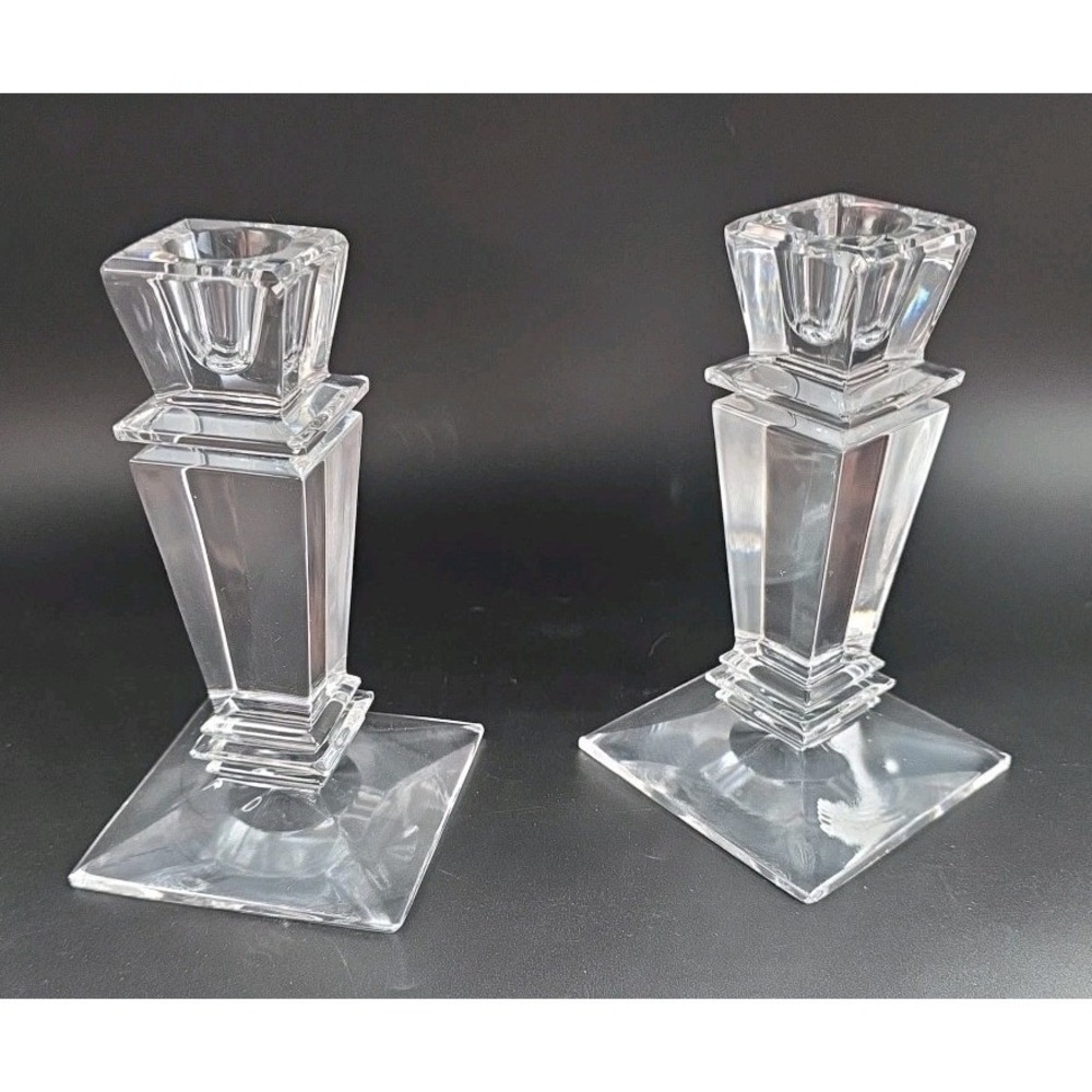 Vintage Art Deco Style Crystal Candlestick Pair Shannon Godinger Ireland 5.5" - Picture 4 of 11